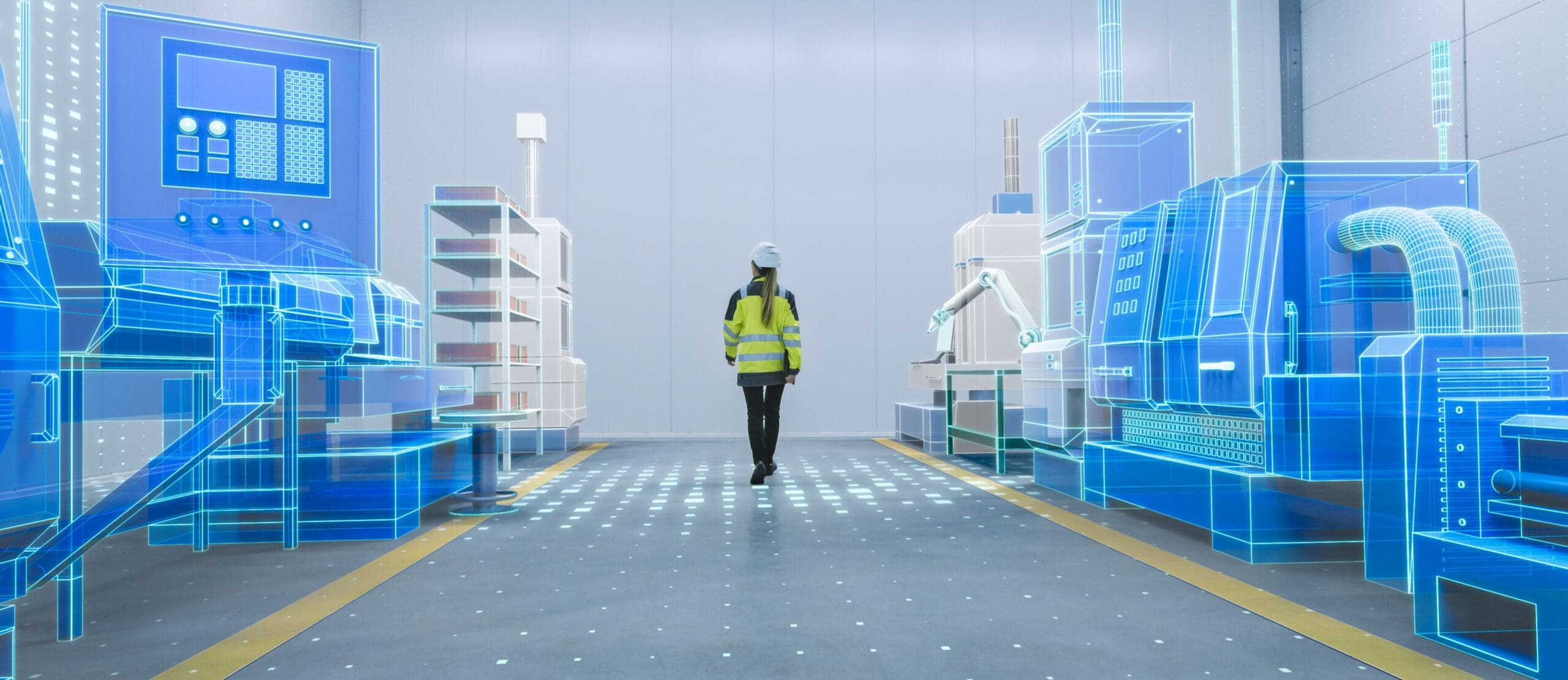 Engineer Walks Through Factory Workshop with Augmented Reality 3D Models
